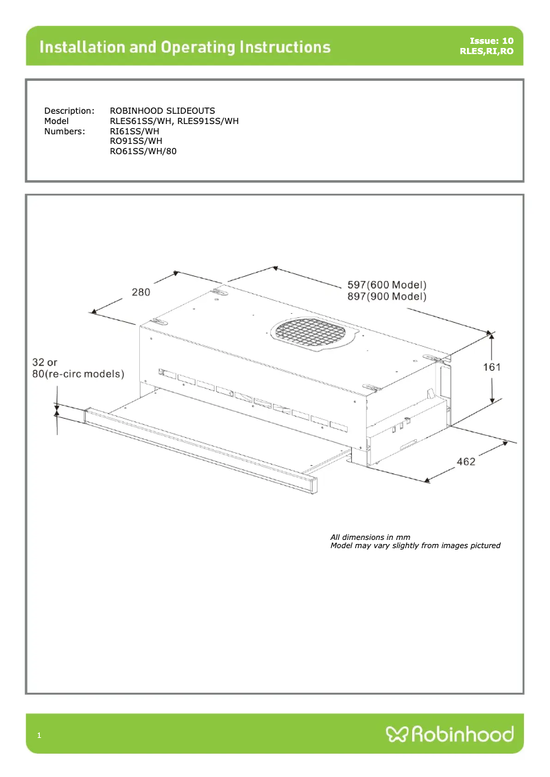 Página 1 del manual Guía de instalación Robinhood RLES91SS/WH