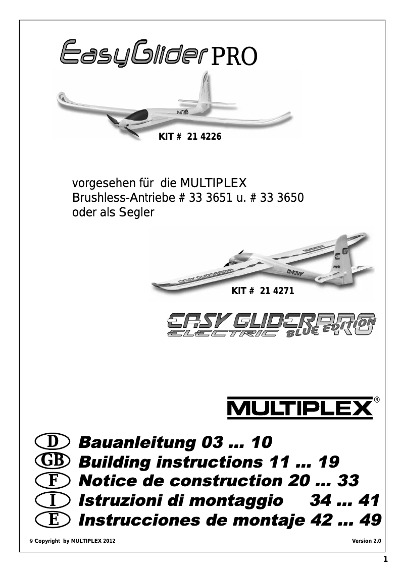 Image de la première page du manuel de l'appareil RR EasyGlider DESIGN PPO