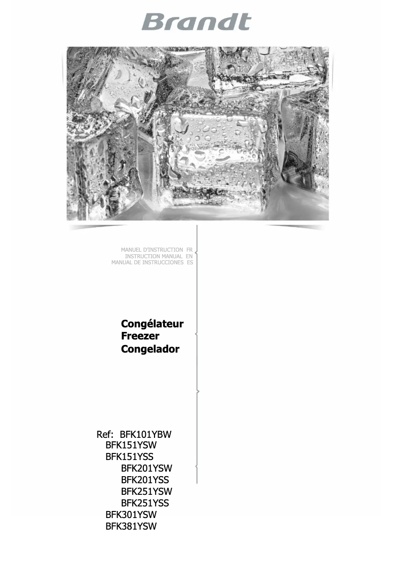 Page n°1 - Manuel utilisateur Brandt BFK301YSW