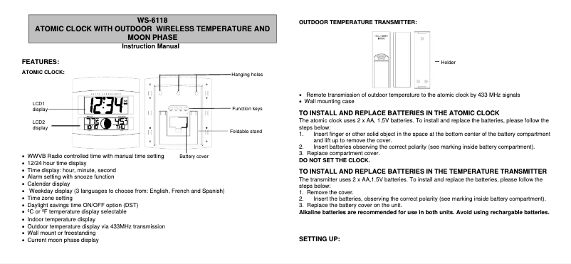 Page 1 de la notice Manuel utilisateur La Crosse Technology WS-6118AL