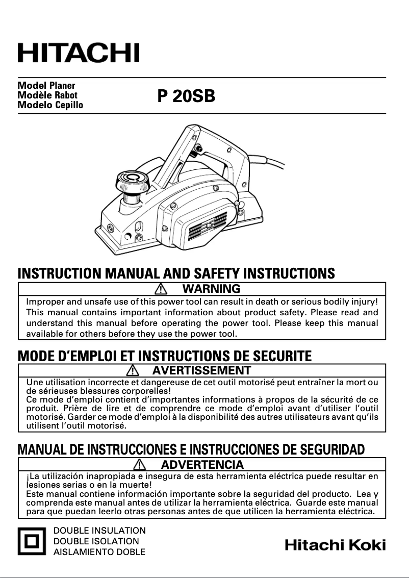 Page 1 de la notice Manuel utilisateur Hitachi P 20SB