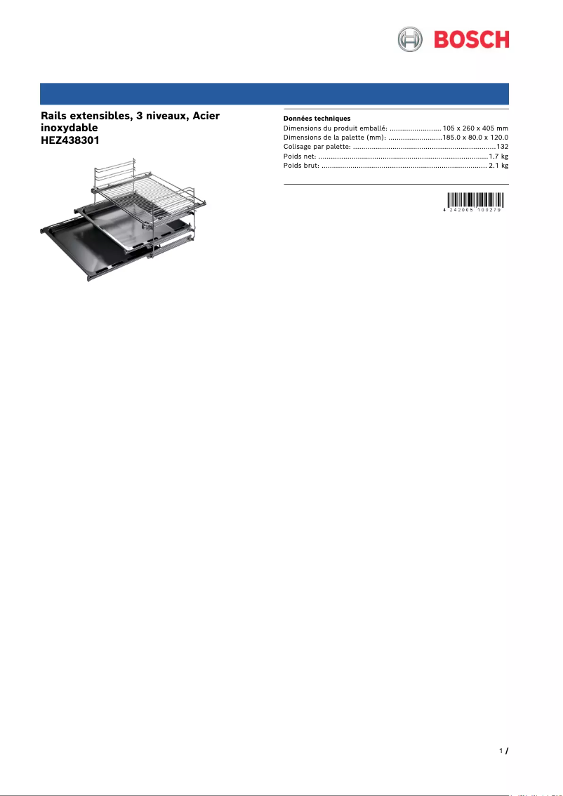 Page 1 de la notice Fiche technique Bosch HEZ438301