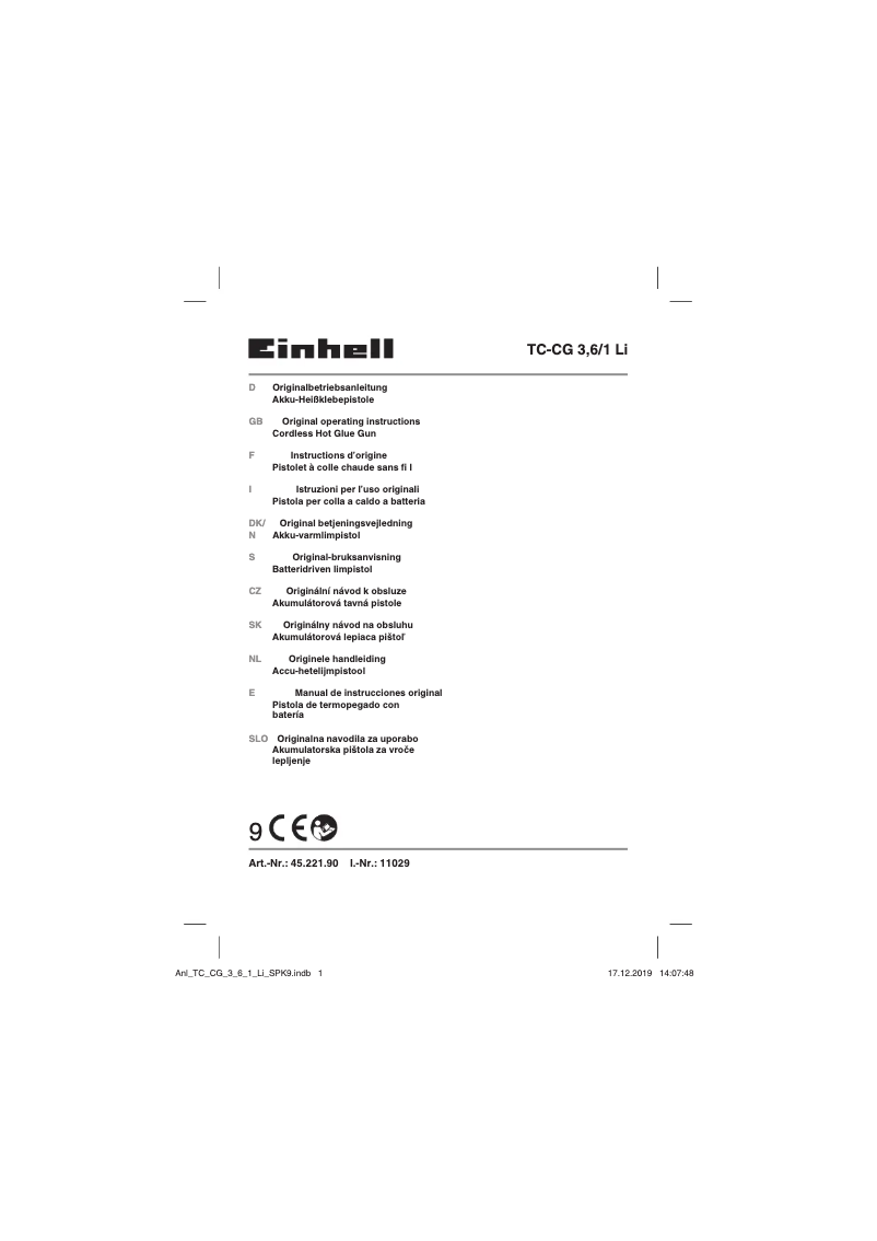 Page 1 de la notice Manuel utilisateur Einhell TC-CG 3,6/1 Li