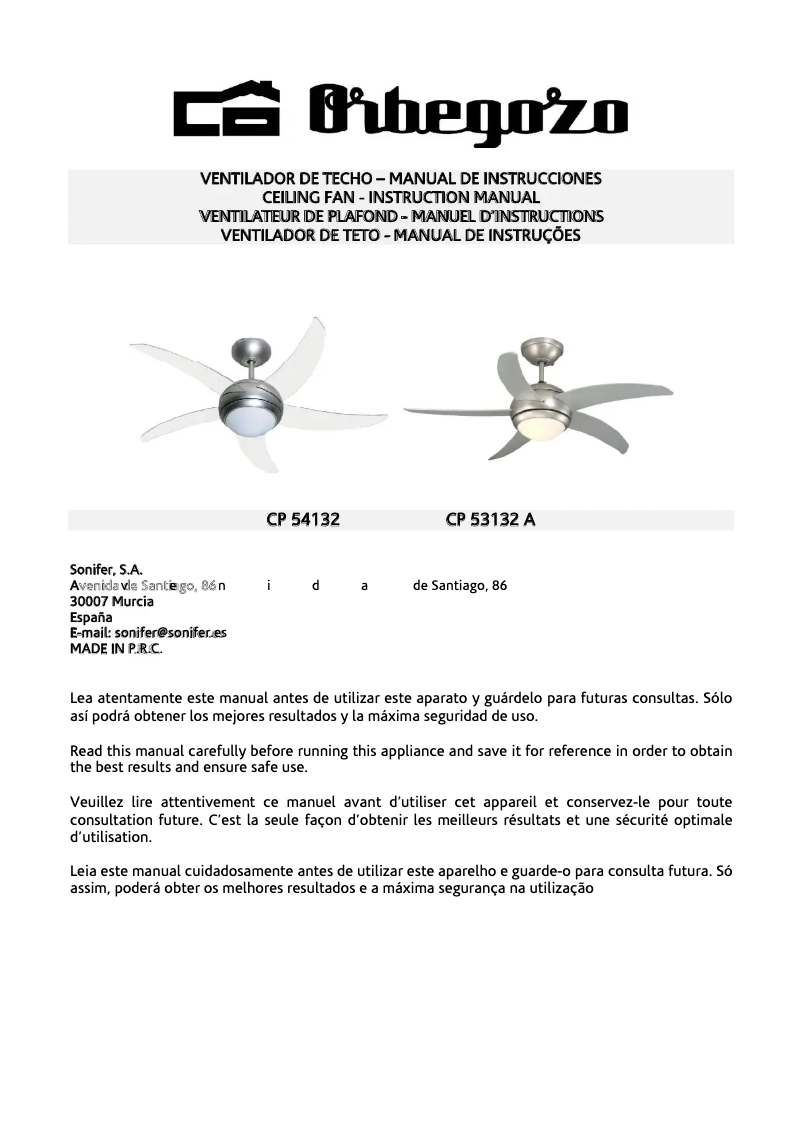 Page n°1 - Manuel utilisateur Orbegozo CP 53132 A