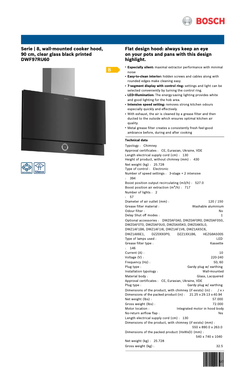 Página 1 del manual Ficha técnica Bosch DWF97RU60