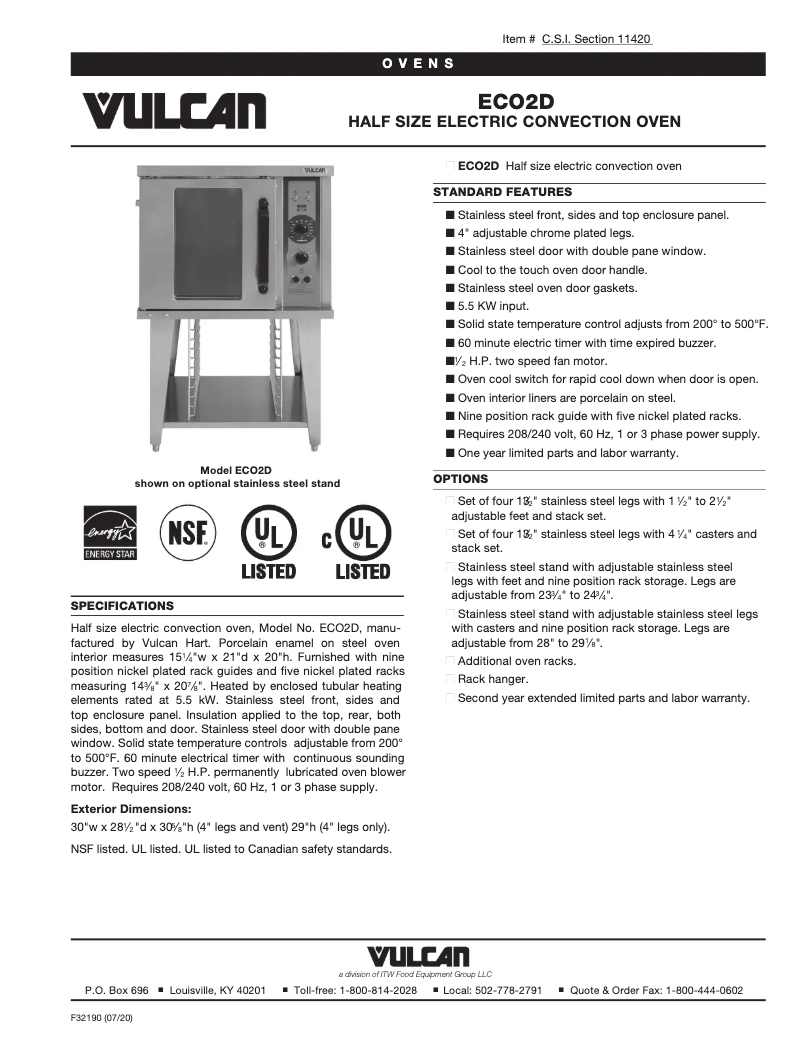 Page 1 de la notice Fiche technique Vulcan ECO2D