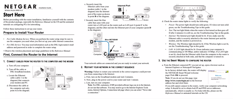 Page 1 de la notice Guide d'installation Netgear MR814v3