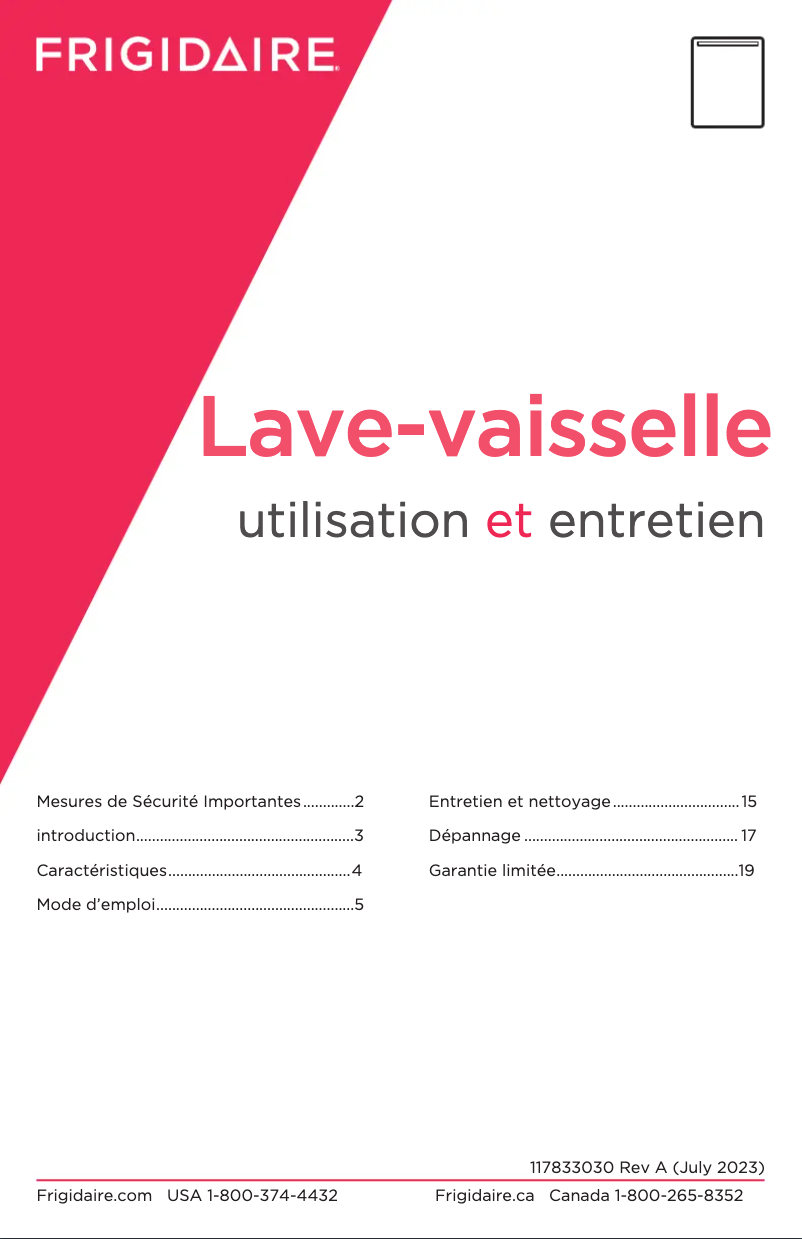 Page 1 de la notice Manuel utilisateur Frigidaire FDSP4401AS