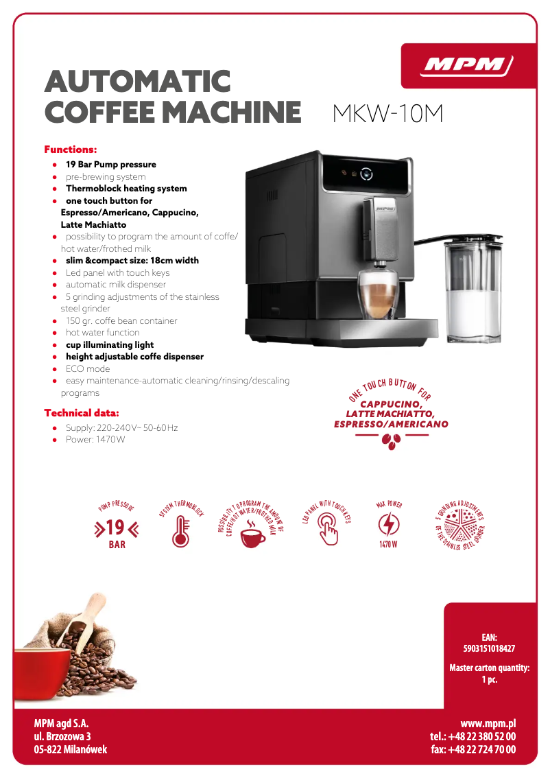 Page 1 de la notice Fiche technique MPM MKW-10M