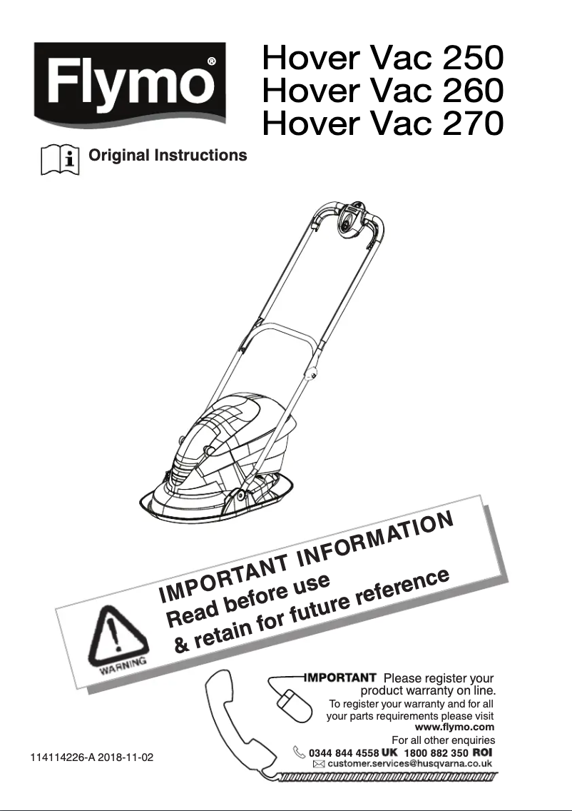 Page 1 de la notice Manuel utilisateur Flymo Hover Vac 260