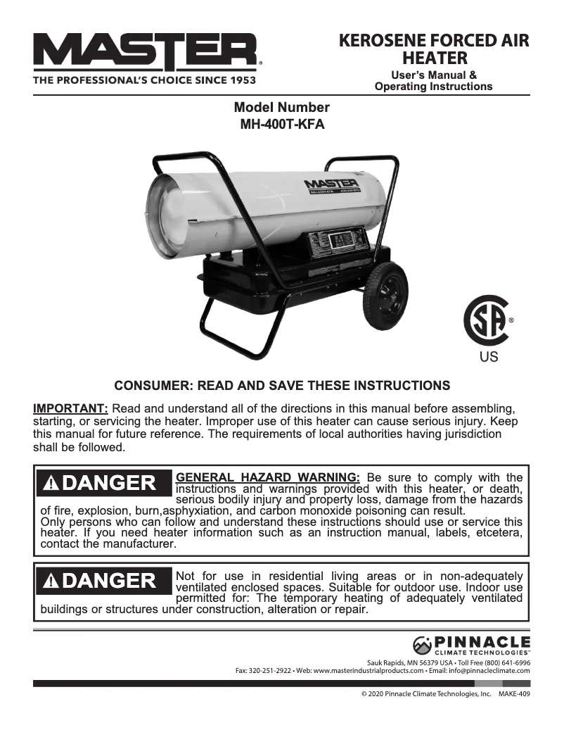 Page 1 de la notice Manuel utilisateur Master MH-400T-KFA