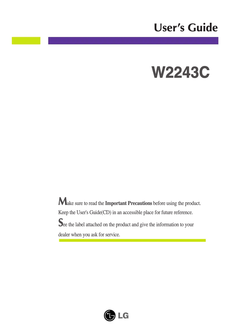 Image de la première page du manuel de l'appareil W2243C