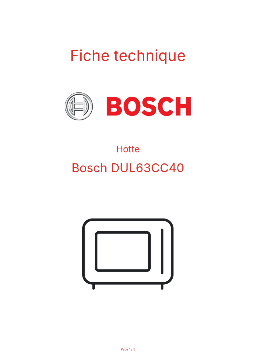 Page n°1 - Fiche technique Bosch DUL63CC40