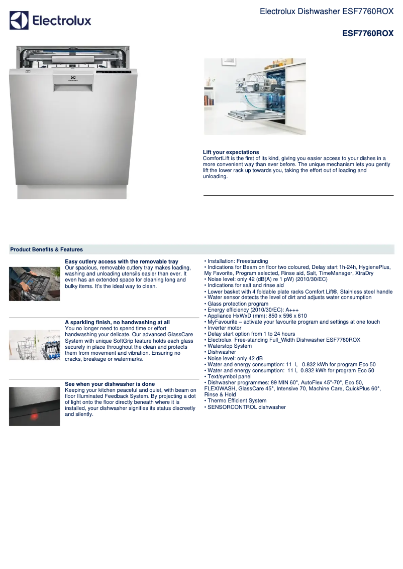 Page 1 de la notice Fiche technique Electrolux ESF7760ROX