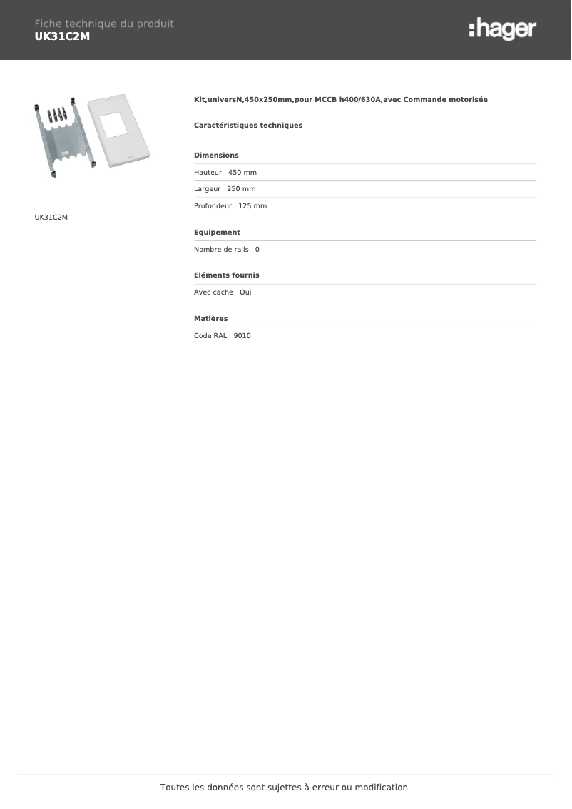 Page 1 de la notice Manuel utilisateur Hager UK31C2M