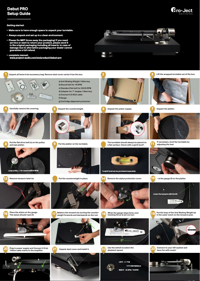 Page n°1 - Guide d'installation Pro-Ject Debut PRO B