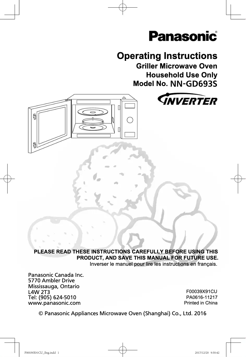 Page 1 de la notice Manuel utilisateur Panasonic NN-GD693S
