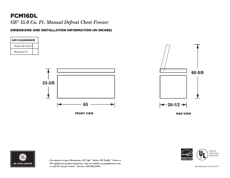 Page 1 de la notice Fiche technique GE FCM16DLWW
