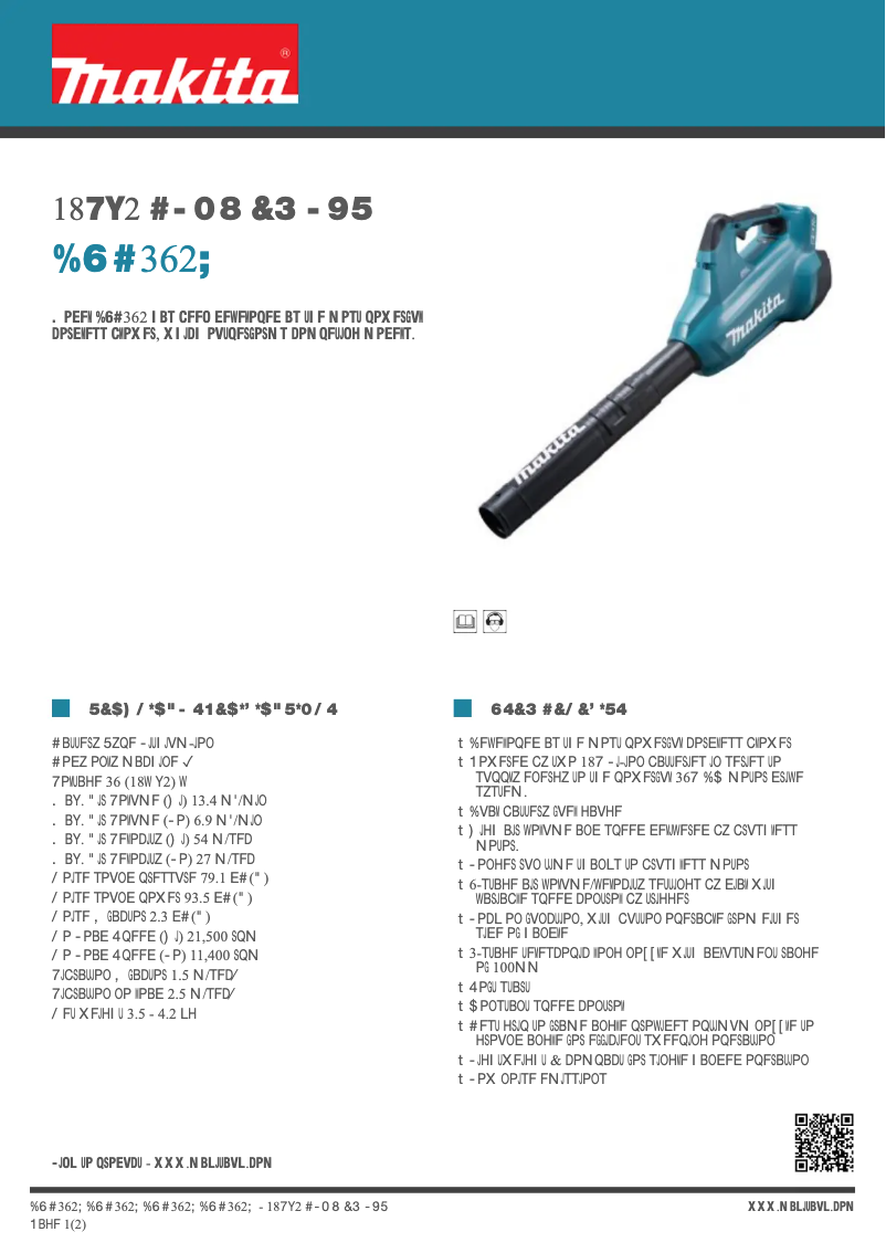 Page 1 de la notice Fiche technique Makita DUB362Z