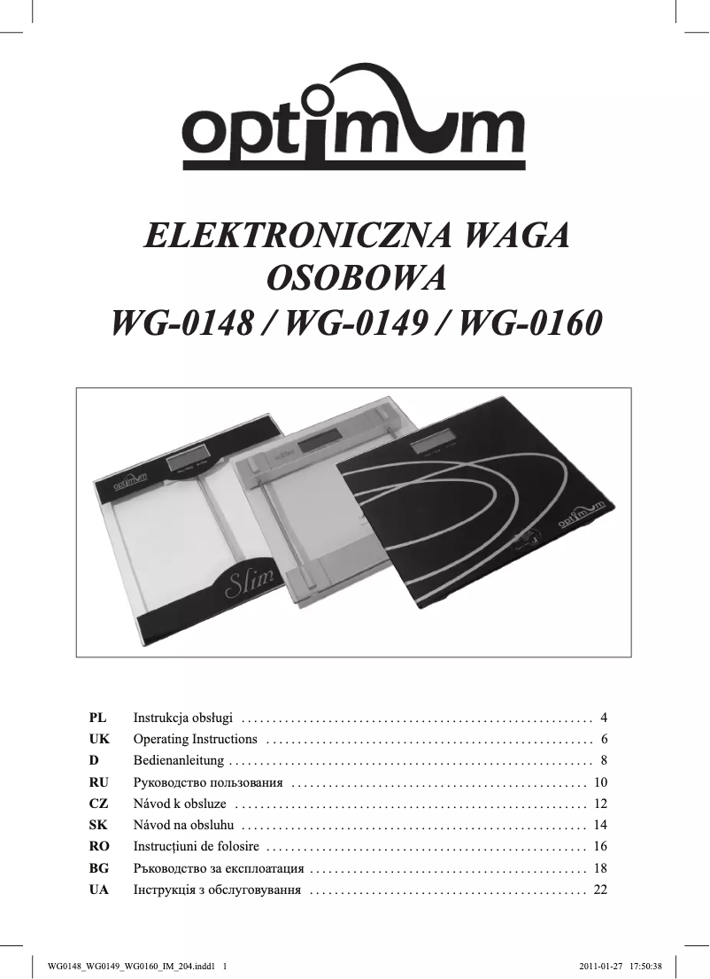 Page 1 de la notice Manuel utilisateur Optimum WG-0149