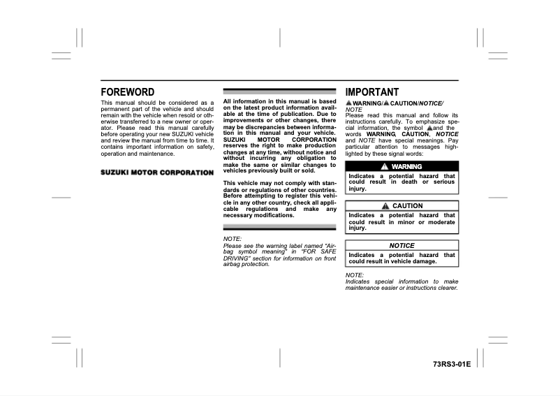 Page 1 de la notice Manuel utilisateur Suzuki Ertiga (2020)