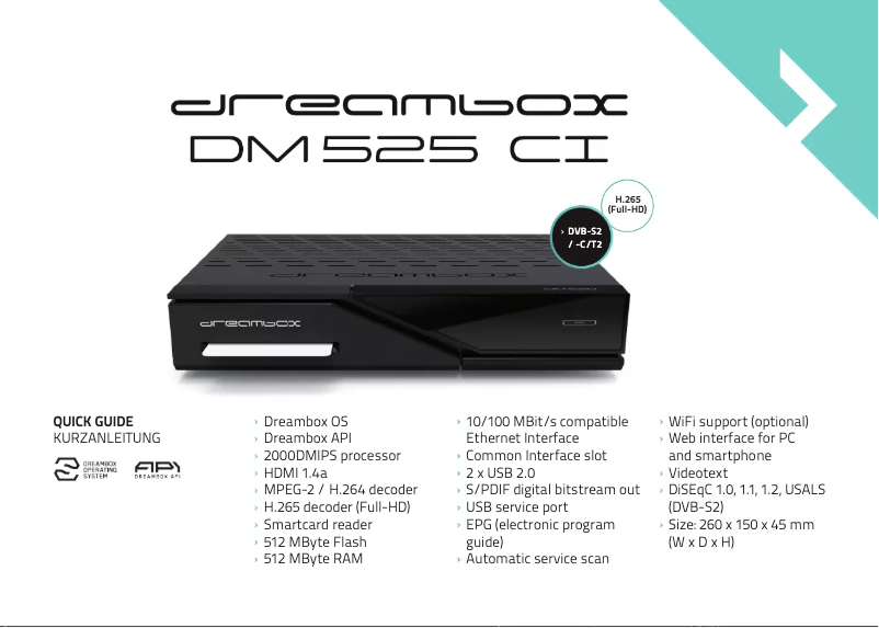 Page n°1 - Manuel utilisateur Dreambox DM525 CI