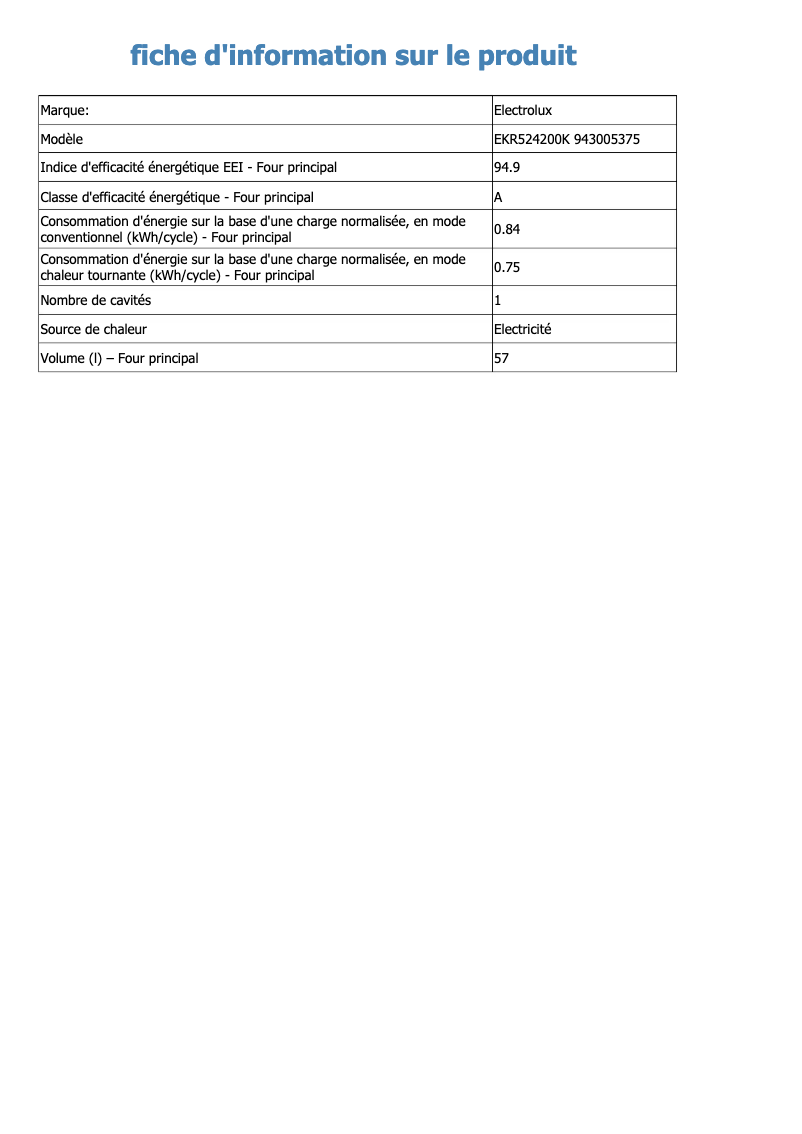 Page n°1 - Fiche technique Electrolux EKR524200K