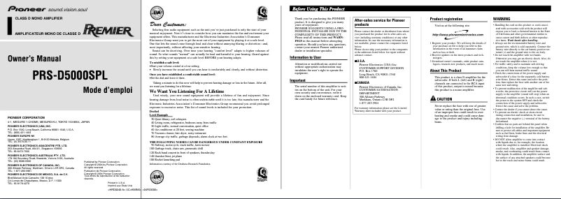 Page n°1 - Manuel utilisateur Pioneer PRS-D5000SPL