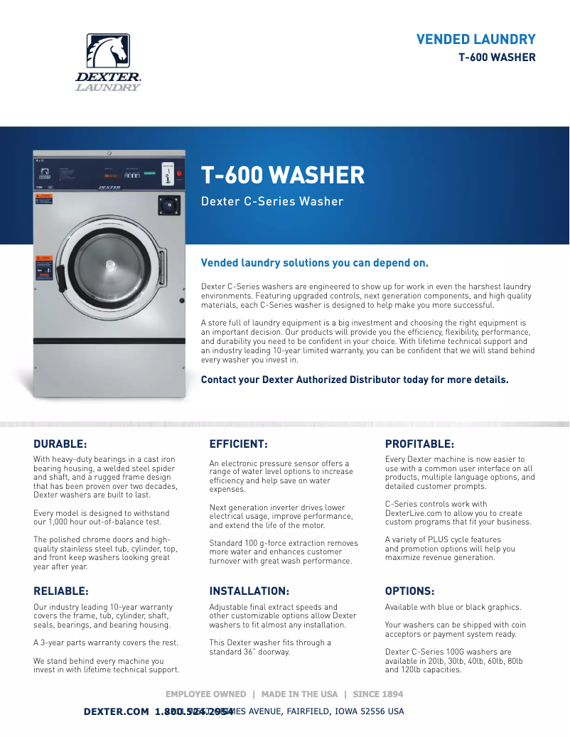 Page n°1 - Fiche technique Dexter Laundry T-600