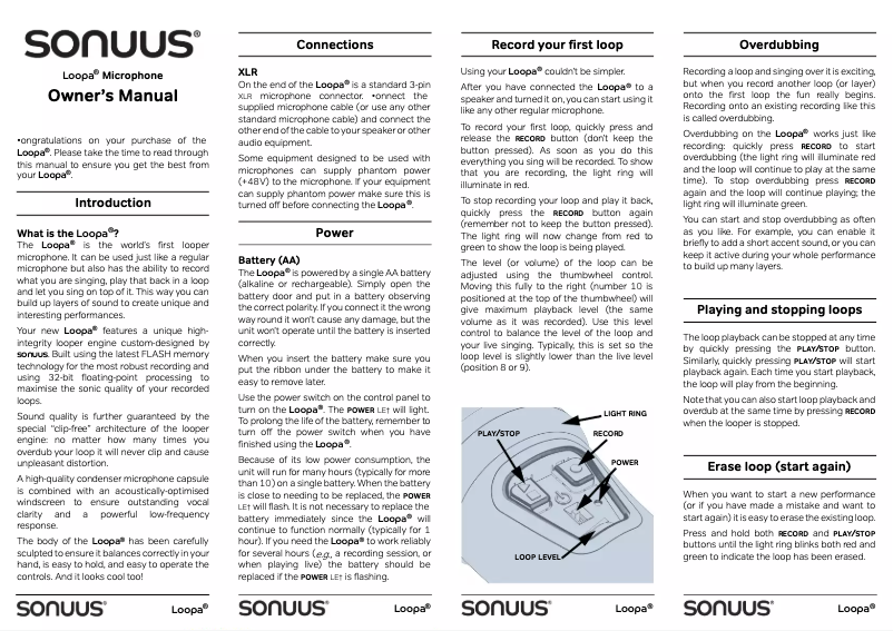 Page 1 de la notice Manuel utilisateur Sonuus Loopa