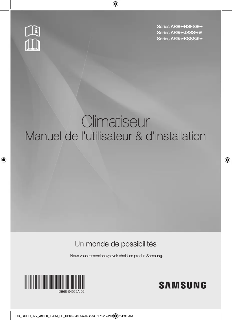 Page 1 de la notice Manuel utilisateur Samsung AR18JSSSTWKNJO