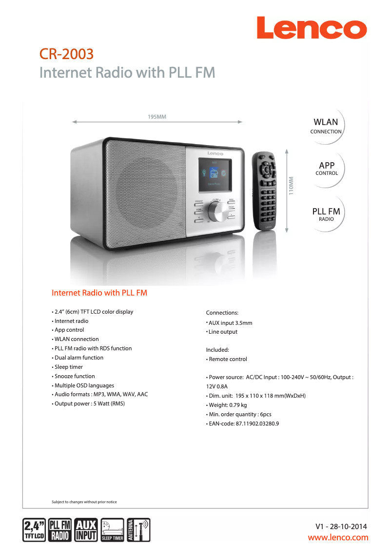 Page 1 de la notice Manuel utilisateur Lenco CR-2003
