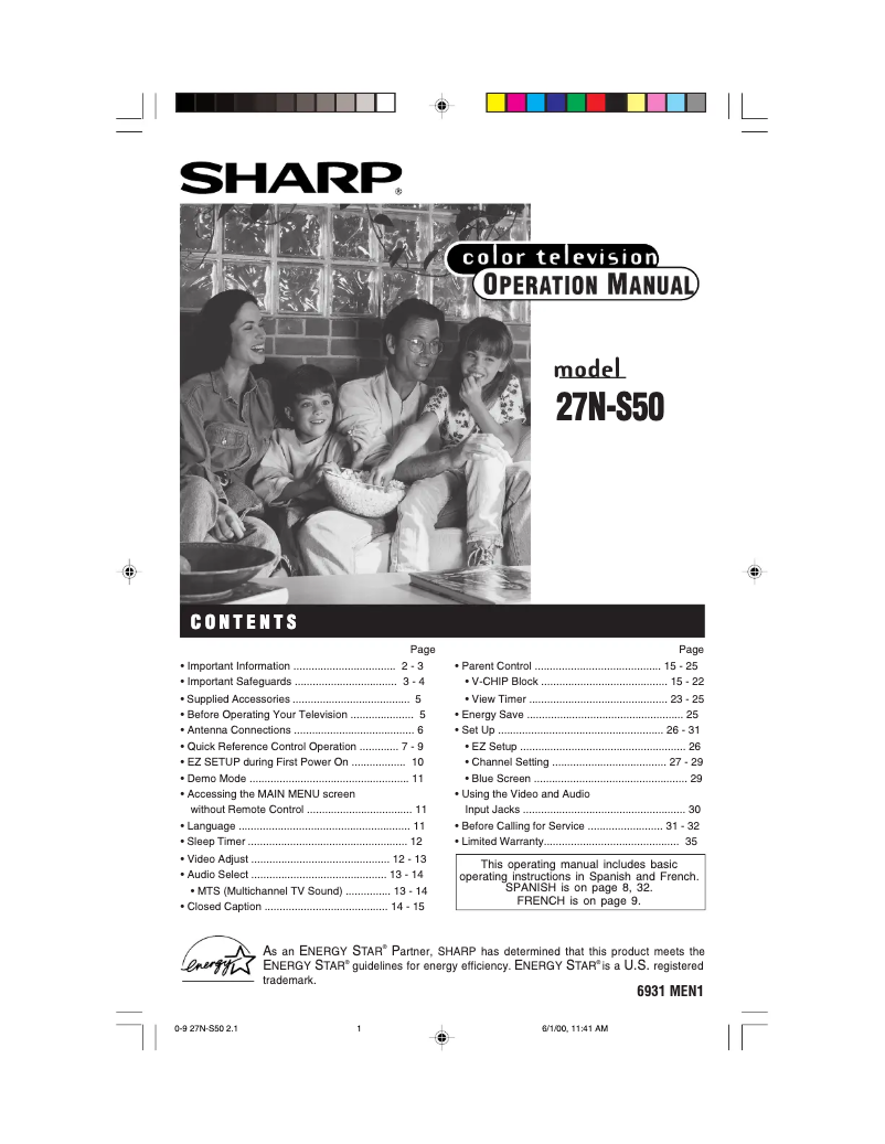 Page n°1 - Manuel utilisateur Sharp 27N-S50
