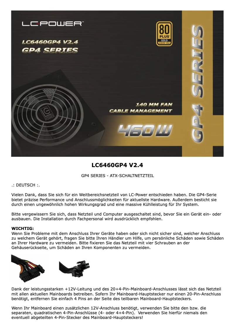 Page 1 de la notice Manuel utilisateur LC-Power LC6460GP4 V2.4