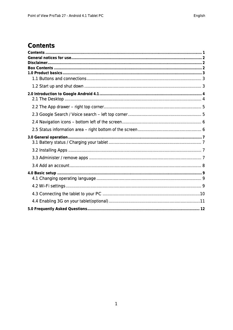 Página 1 del manual Manual de usuario Point of View ProTab 27