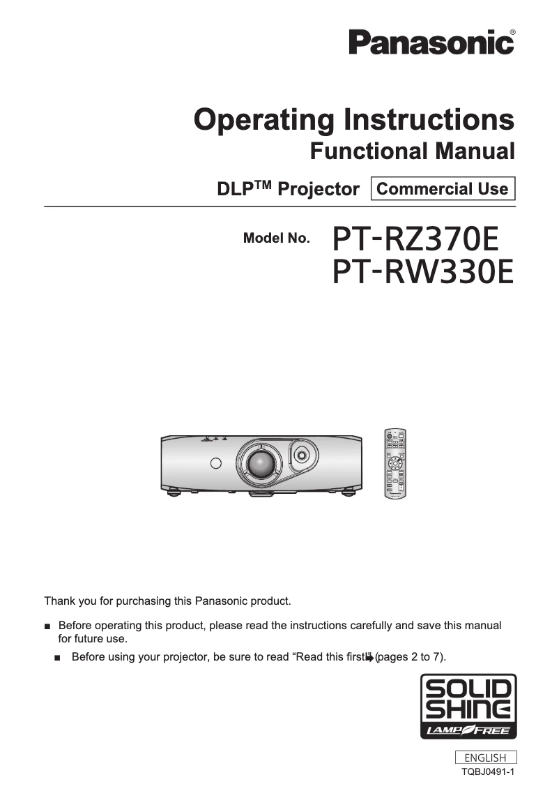 Page 1 of the manual User Manual Panasonic PT-RZ370