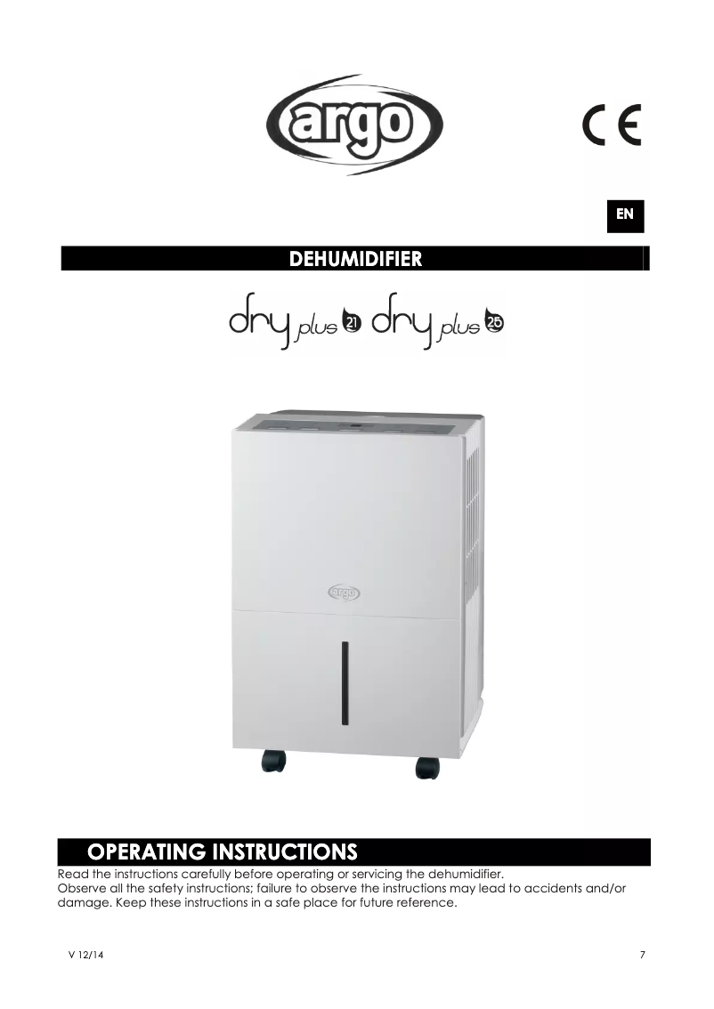 Page 1 de la notice Manuel utilisateur Argoclima Dry Plus 21