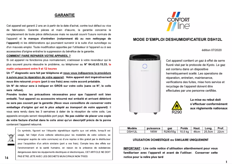 Page n°1 - Manuel utilisateur Kitchen Chef DSH12L