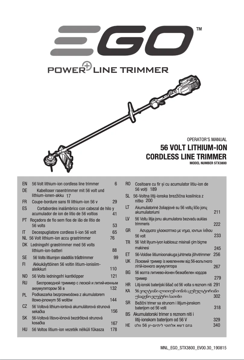 Page 1 de la notice Manuel utilisateur EGO STX3800
