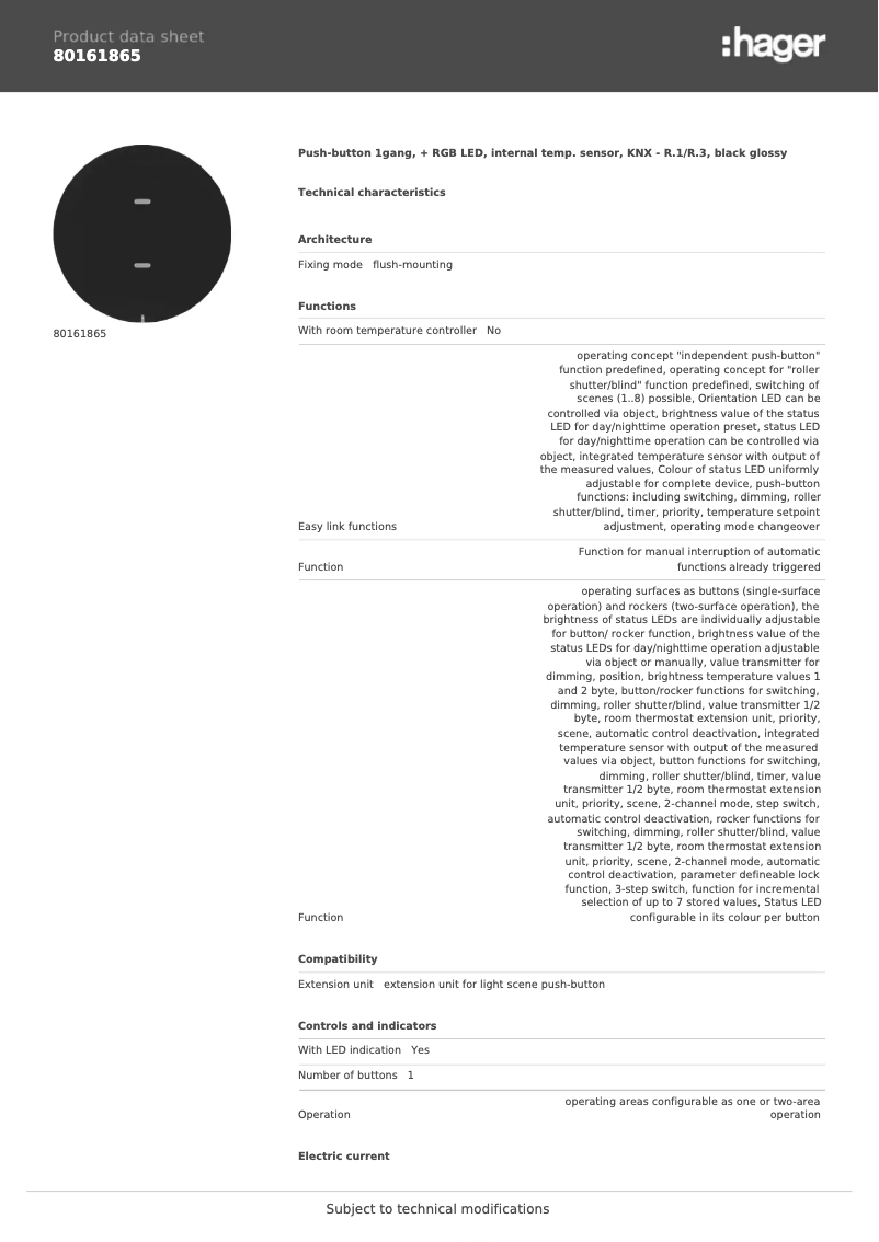 Page n°1 - Fiche technique Berker 80161865