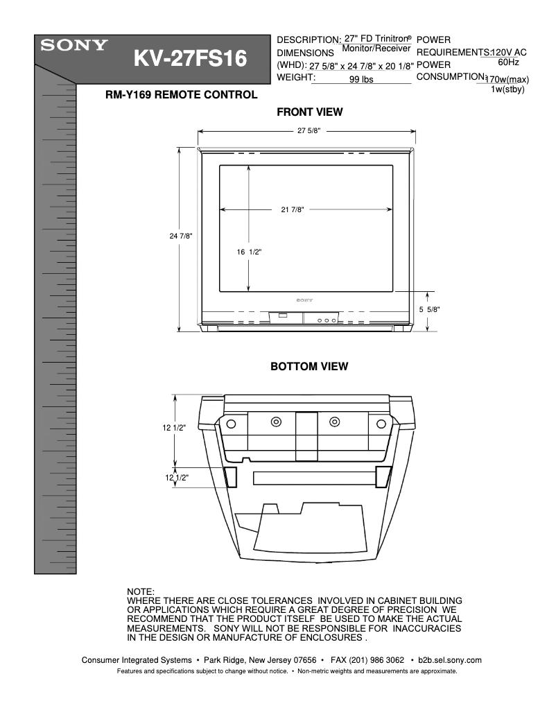 Page 1 de la notice Guide d'installation Sony KV-27FS16