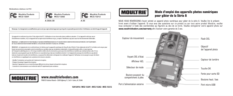 Page 1 de la notice Manuel utilisateur Moultrie A-35