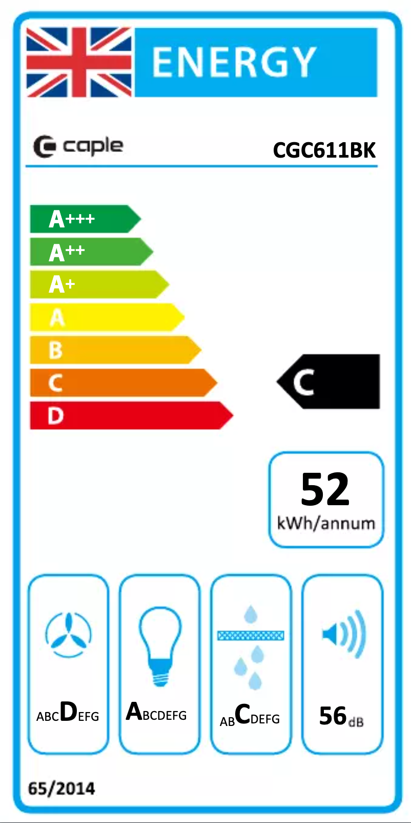 Page 1 de la notice Label énergétique Caple CGC611BK