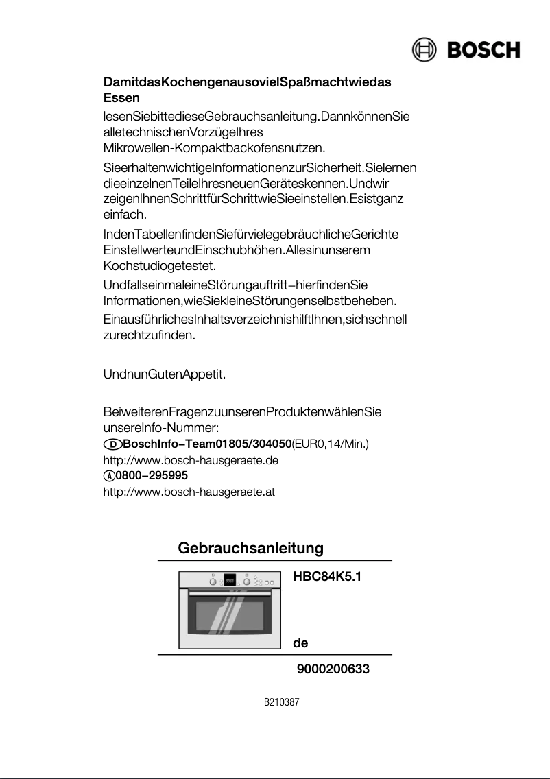 Page 1 de la notice Manuel utilisateur Bosch HBC84K5