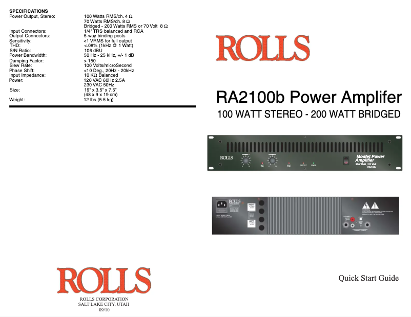Page 1 de la notice Manuel utilisateur Rolls RA2100b
