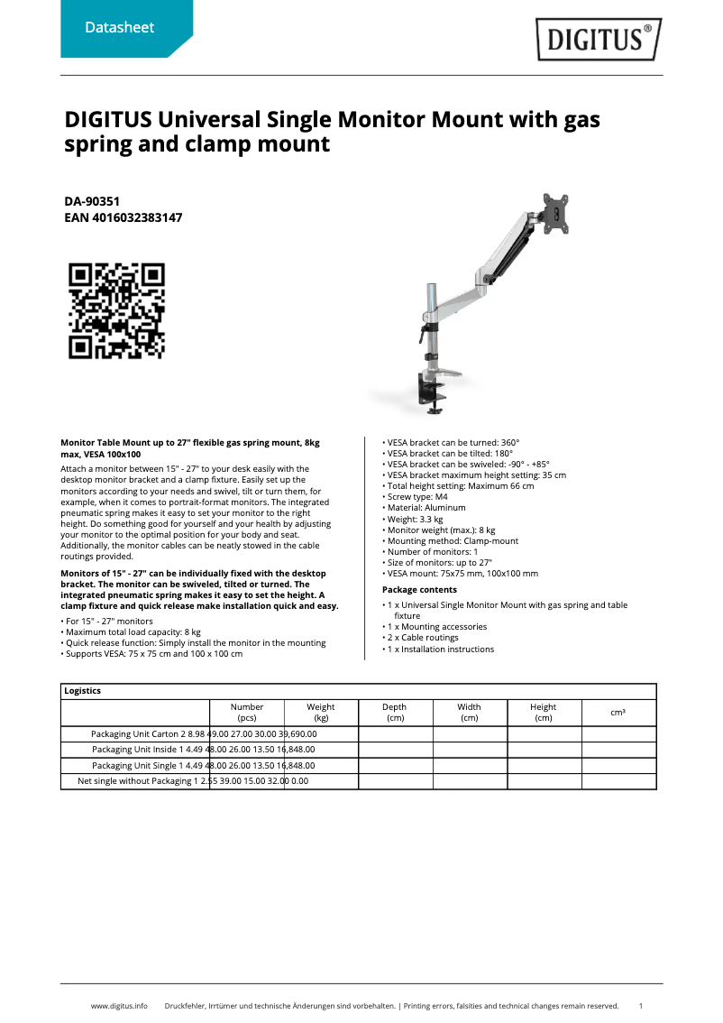 Page n°1 - Fiche technique Digitus DA-90351