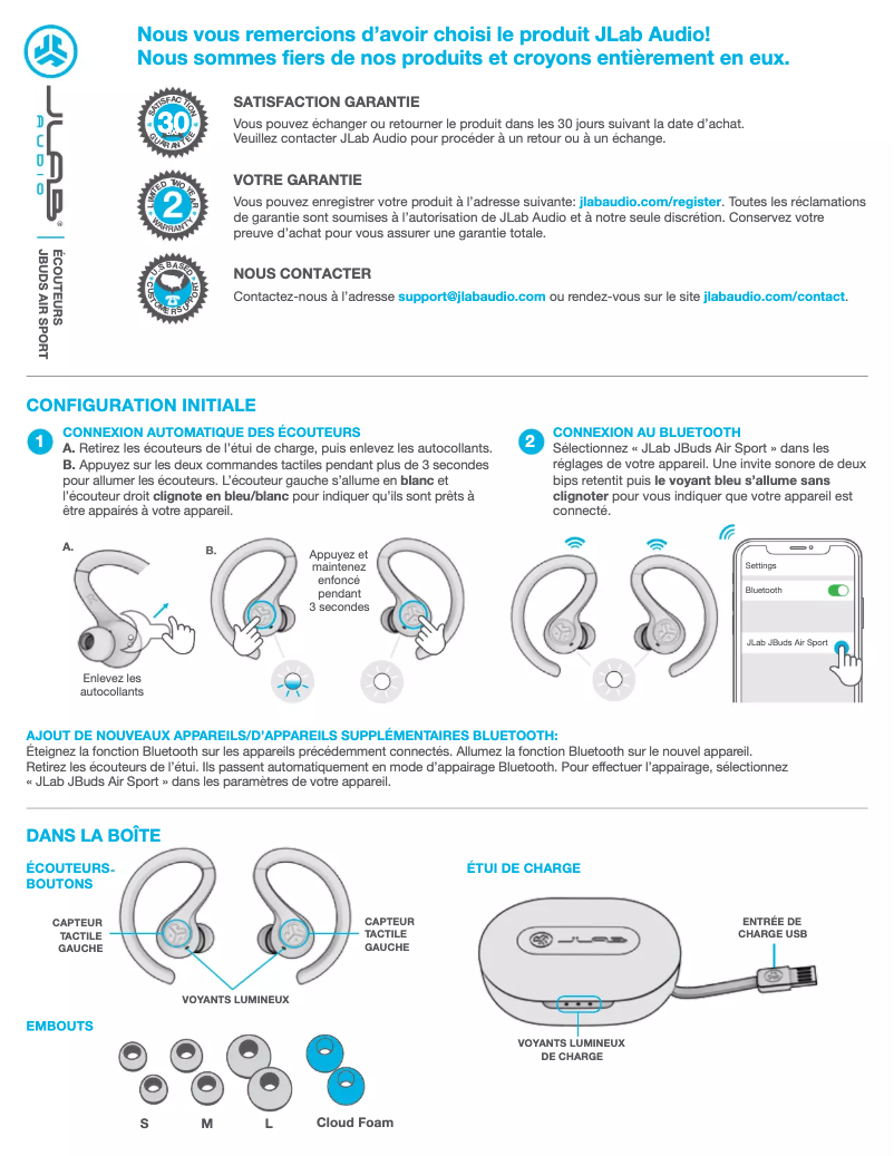 Page n°1 - Manuel utilisateur JLab JBuds