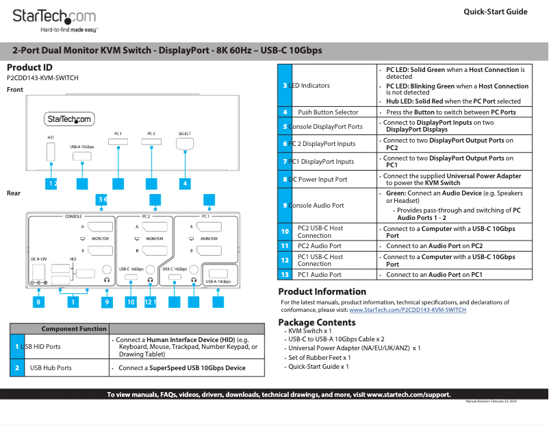 Page 1 de la notice Guide de démarrage rapide StarTech.com P2CDD143-KVM-SWITCH