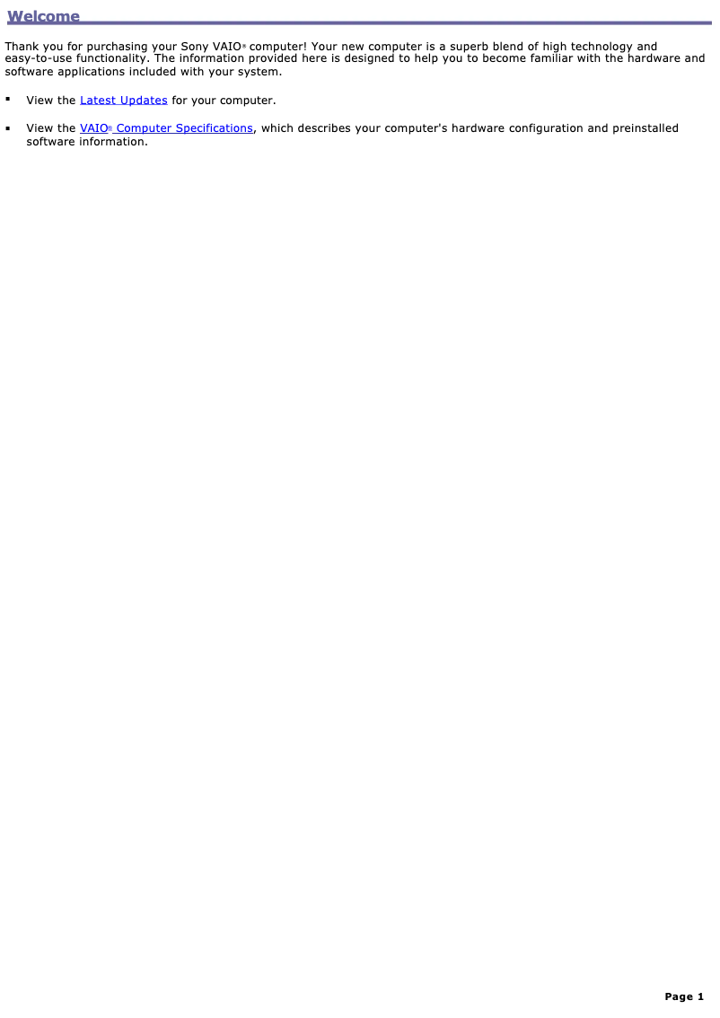 Page n°1 - Manuel utilisateur Sony Vaio PCV-RX851