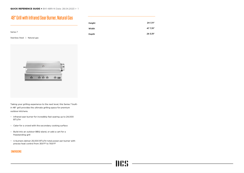 Page 1 de la notice Fiche technique DCS BH1
